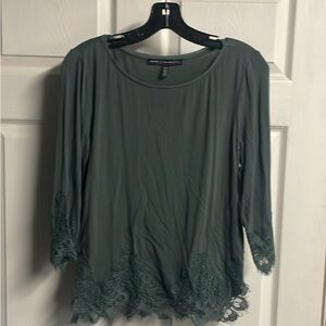 White House Black Market Teal Lace Accent Blouse